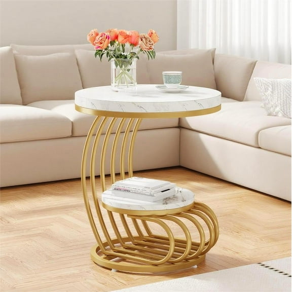 Fnova End Table Modern Wood Narrow Farmhouse Side Tables with Storage Shelf for Living Room, Bedroom, Nightstand