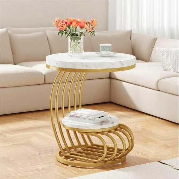 Fnova End Table Modern Wood Narrow Farmhouse Side Tables with Storage Shelf for Living Room, Bedroom, Nightstand