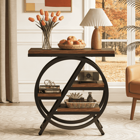 Fnova End Table Modern Wood Narrow Farmhouse Side Tables with Storage Shelf for Living Room, Bedroom, Nightstand