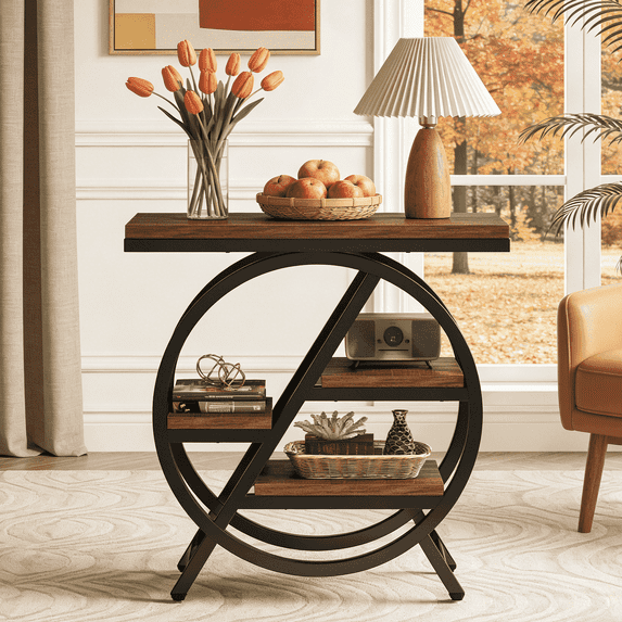 Fnova End Table Modern Wood Narrow Farmhouse Side Tables with Storage Shelf for Living Room, Bedroom, Nightstand