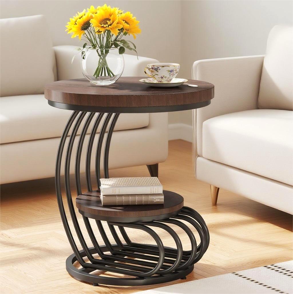 Fnova End Table Modern Wood Narrow Farmhouse Side Tables with Storage Shelf for Living Room, Bedroom, Nightstand