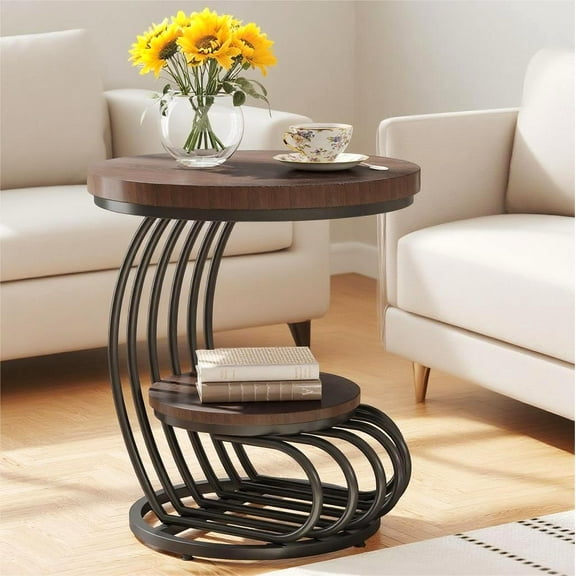 Fnova End Table Modern Wood Narrow Farmhouse Side Tables with Storage Shelf for Living Room, Bedroom, Nightstand