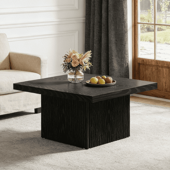 Fnova Farmhouse Coffee Table for Living Room, 31.5" Square Wood Coffee Table, Easy Assembly, Black