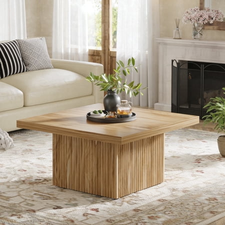 Fnova 31.5" Square Coffee Table, Modern Farmhouse Center Table, Large Accent Table for Living Room Apartment Lounge Home Decor Furniture