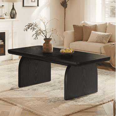 Fnova Farmhouse Coffee Table for Living Room, 47.24" Rectangle Black Coffee Table, Easy Assembly