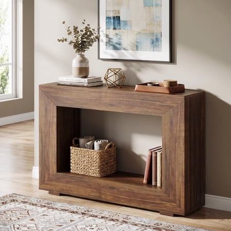 Fnova Farmhouse Console Table for Entryway, 47.2" Long Narrow Wood Entryway Table, Easy Assembly, Dark Brown