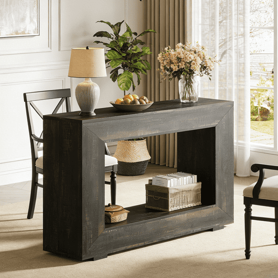 Fnova Farmhouse Console Table for Entryway, 47.2" Long Narrow Wood Entryway Table, Easy Assembly, Dark Gray
