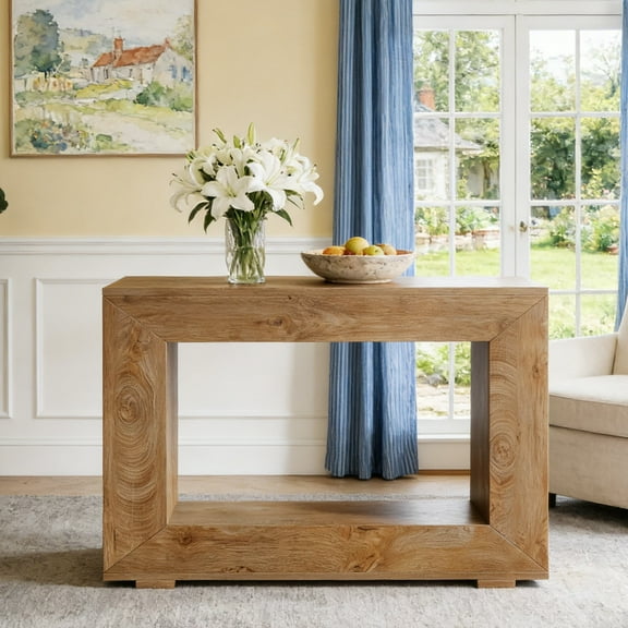 Fnova Farmhouse Console Table for Entryway, 47.2" Long Narrow Wood Entryway Table, Easy Assembly, Light Brown