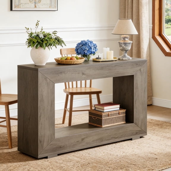 Fnova Farmhouse Console Table for Entryway, 47.2" Long Narrow Wood Entryway Table, Easy Assembly, Light Gray