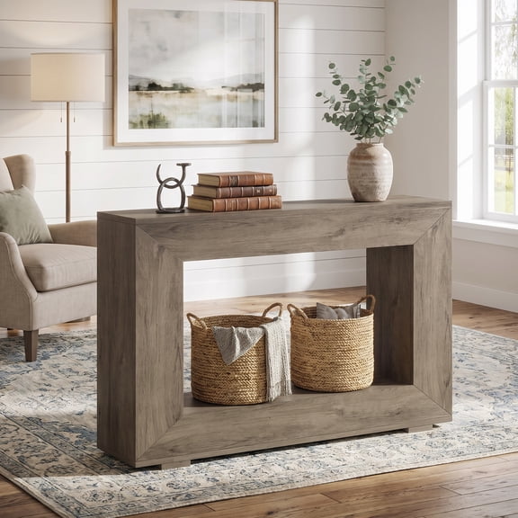 Fnova Farmhouse Console Table for Entryway, 47.2" Long Narrow Wood Entryway Table, Easy Assembly, Light Gray
