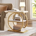 thumbnail image 1 of Fnova Side Table with Circular Metal Frame, End Table with 3-Tier Shelves for Living Room, White Gold, 1 of 16