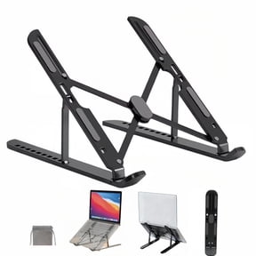 Lantu Black 10-Level Adjustable Aluminum Laptop Stand, Foldable Portable Cooling Notebook Riser, Compatible with 10-17.3 Inch Laptops for Office and Home Use