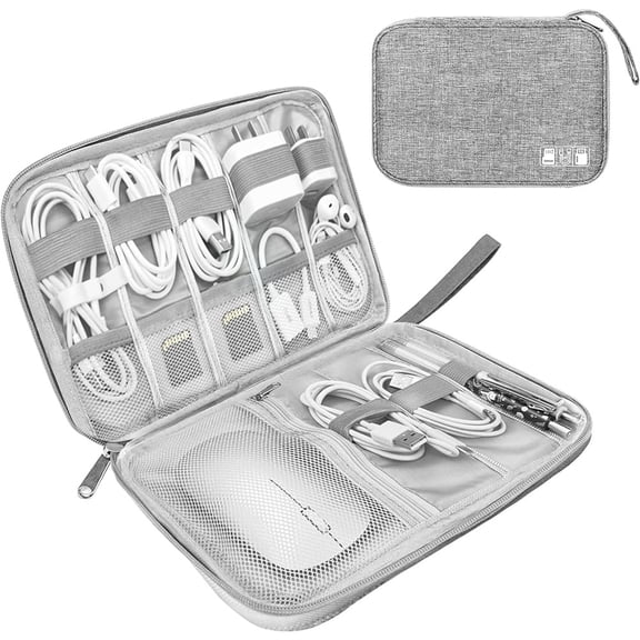 Lantu Electronic Organizer Travel Bag, Portable Waterproof Cable Organizer Pouch, Small Tech Accessories Storage Bag for Charging Cables, USB Drives, SD Cards (Gray)