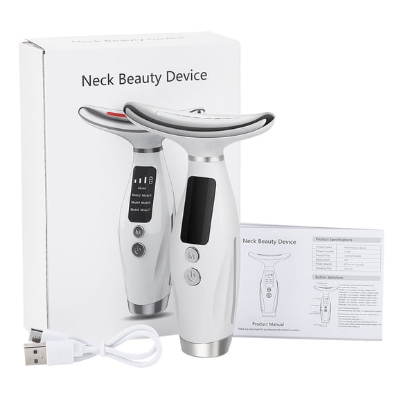 Lantu Neck & Face LED Light Therapy Massager, 7 Light Modes, 7 Vibration Modes & 3 Intensity Levels, Constant Temperature Heat Sonic Vibration Massager for Home Skin Care