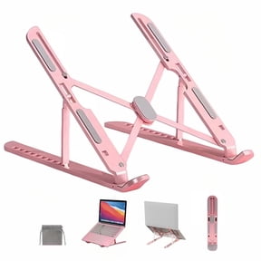 Lantu Pink 10-Level Adjustable Aluminum Laptop Stand, Foldable Portable Cooling Notebook Riser, Compatible with 10-17.3 Inch Laptops for Office and Home Use