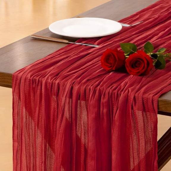 Lantu Terracotta Crinkle Gauze Table Runner, 120" x 35" Soft Sheer Cheesecloth Table Runner, Rustic Decor for Wedding, Party & Dining Table