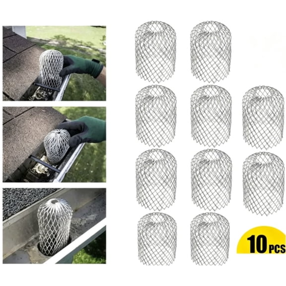 Lantuu 10-Pack Aluminum Gutter Guard Strainers, Flexible Expanded Mesh Downspout Filters, Rust-Proof Leaf Debris Protection for Standard 3" - 4" Downspouts