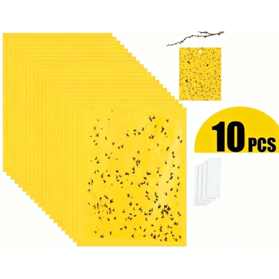 Lantuu 10-Pack Yellow Sticky Traps, Double-Sided Waterproof Insect Catcher, Non-Toxic Glue Traps for Flying Insects, Fungus Gnats, Fruit Flies, Aphids, Thrips, for Indoor/Outdoor Plants