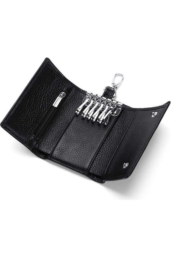 Genuine Leather Key Case and Wallet Combo, Multi-functional Pebble Leather Key Holder with Card Slot Zipper Pocket, Unisex Portable Key Purse