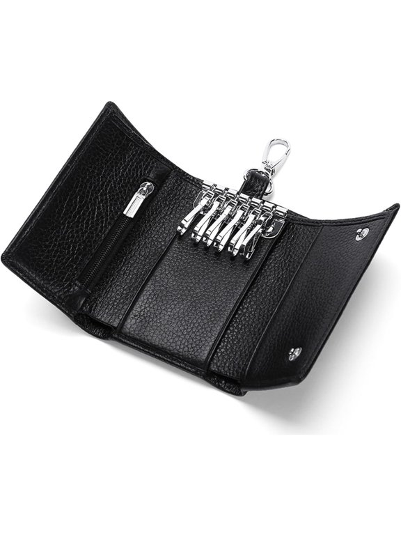 Genuine Leather Key Case and Wallet Combo, Multi-functional Pebble Leather Key Holder with Card Slot Zipper Pocket, Unisex Portable Key Purse