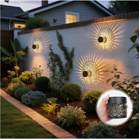 Lantuu Solar Mandala Pattern Wall Lights, Waterproof LED Projection Decorative Lights for Outdoor Garden, Patio, Fence & Walkway