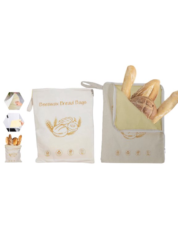 Zipper Beeswax Bread Storage Bag, Reusable Cotton Bread Bag for Homemade Bread, Eco-Friendly Food Storage Pouch1pcs