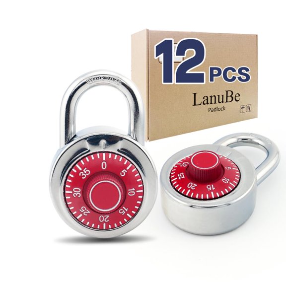 LanuBe Standard Dial Combination Lock, 2 inches. Wide, with Different Combinations, Red Turnplate, Pack of 12; Lock for School, Employee, Gym Sports Locker, Case, Toolbox