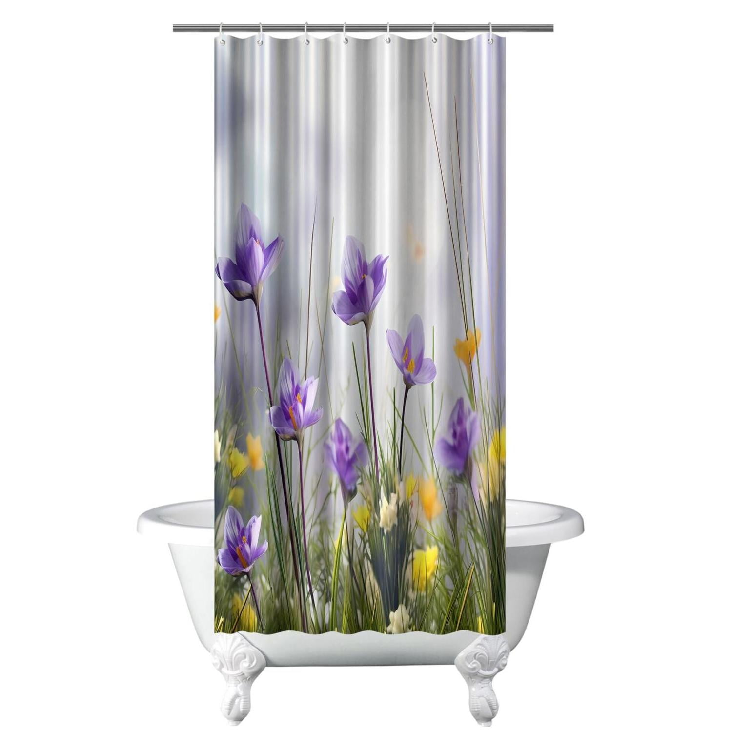 Lanvender Flower Leave with Floral Farmhouse Shower Curtain Liner ...