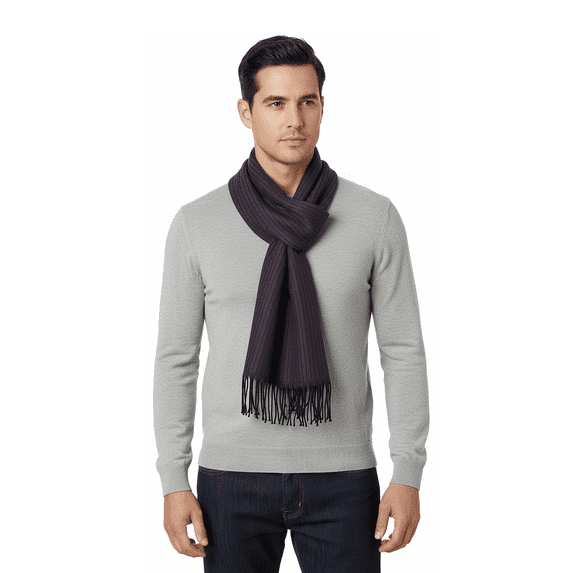 Lanvin 100% Wool Scarf – Elegant Purple Fringed Wrap for Mens