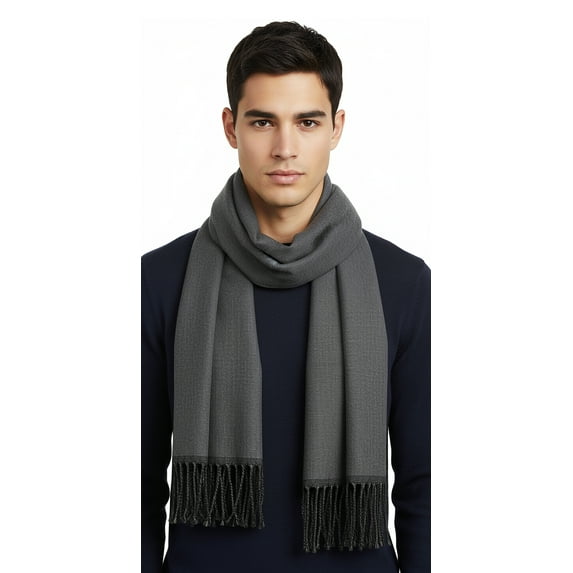 Lanvin 100% Wool Scarf - Lightweight Grey Wrap with Fringe for Mens