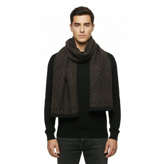 Lanvin 100% Wool Scarf with Geometric Pattern for Mens