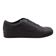 Lanvin Low-Top Texture Leather Sneakers With Smooth Cap Black Men's