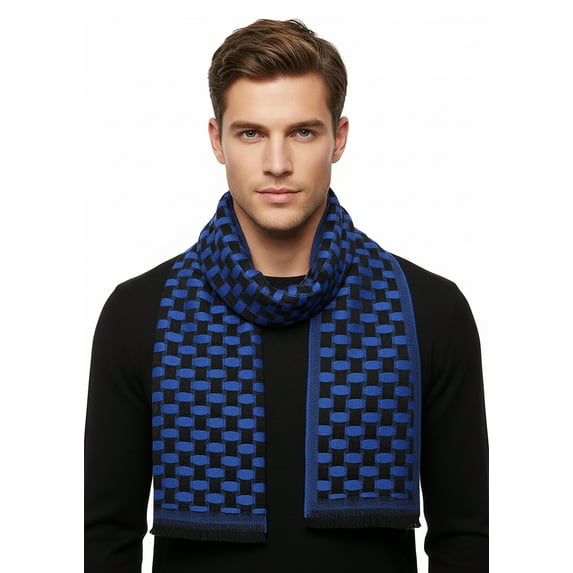 Lanvin Soft Luxurious 100% Wool Blue Fringe Scarf for Mens