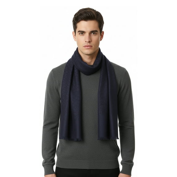 Lanvin Soft Luxurious 100% Wool Blue Fringe Scarf for Mens