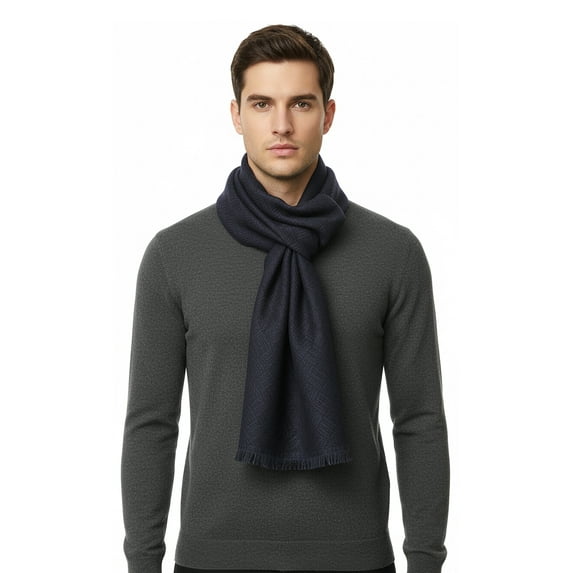 Lanvin Soft Luxurious 100% Wool Navy Fringe Scarf for Mens