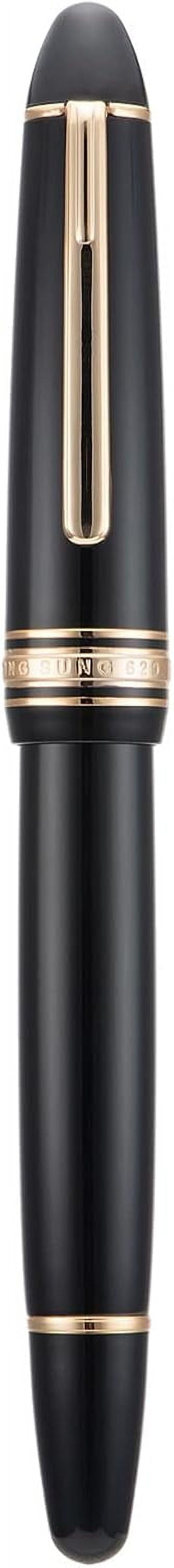 Lanxivi Yongsheng 629 Fountain Pen Piston Filling Black Resin,14K Fine Nib Torpedo Shape Gold Pen with Pen Case Set