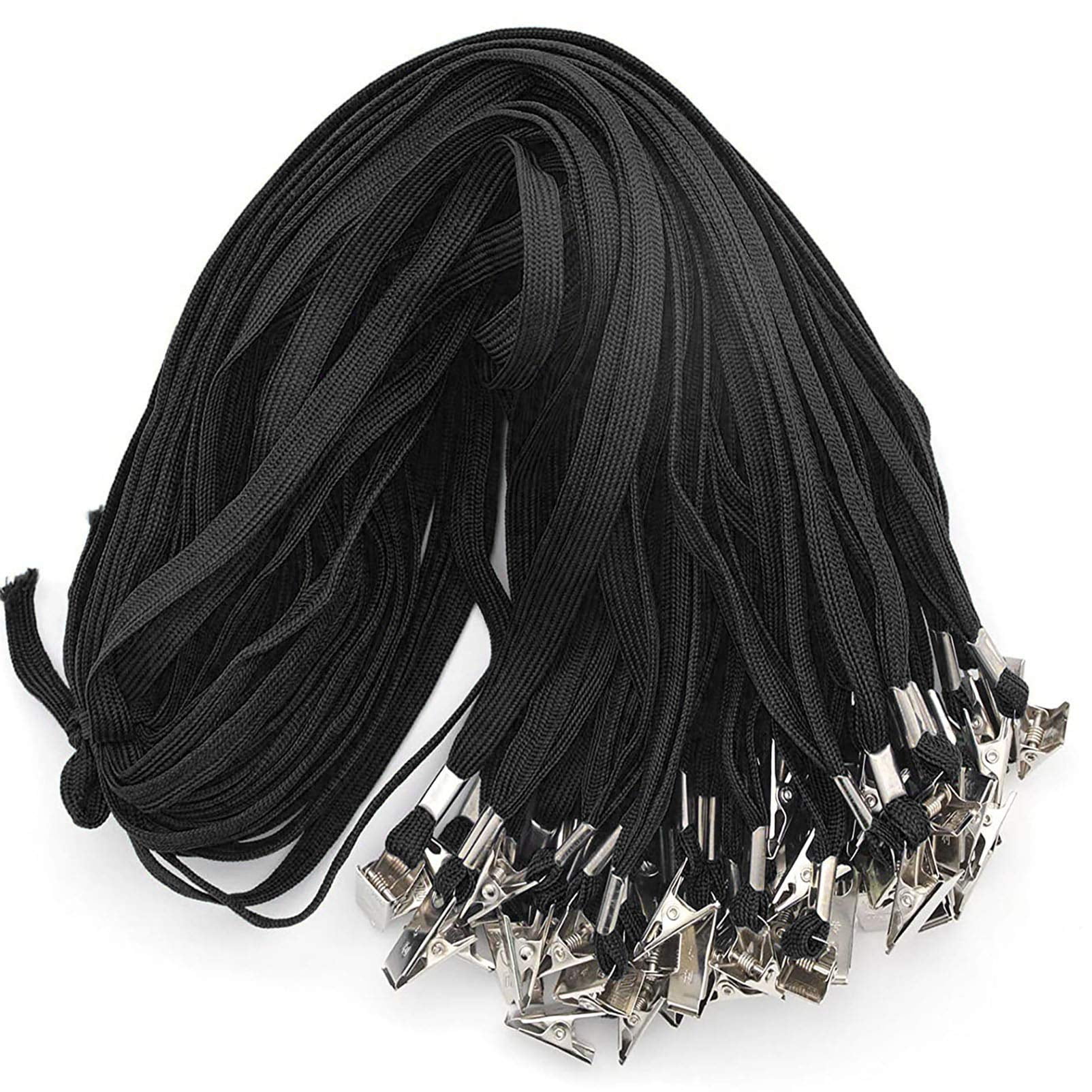 Lanyard 100 Pack Black Badge Lanyards Flat Round 32" With Clip