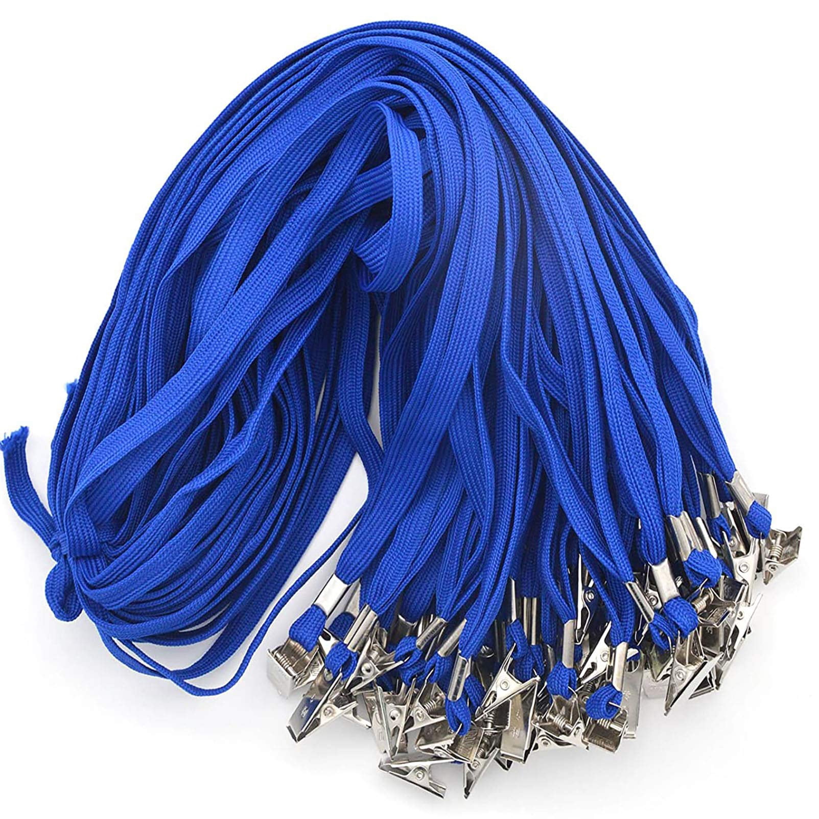 Lanyard 100 Pack Blue Badge Lanyards Flat Round 32" With Clip