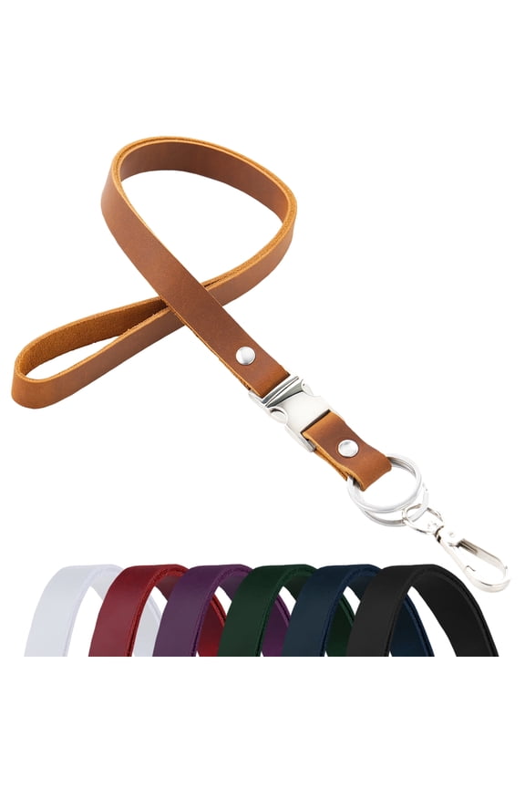 Lanyard Keychain, Lanyard for keys and ID Badges - Genuine Leather, Elegant Design, Sturdy Clasp - Long Keychain for Car