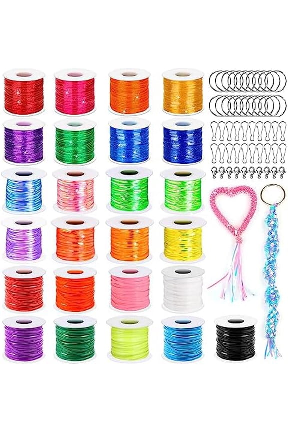 Lanyard Kit, Boondoggle & Gimp String Weaving Kit with 25 Rolls Plastic Lacing Cord, 50 Pcs Keychain Lanyard Accessories