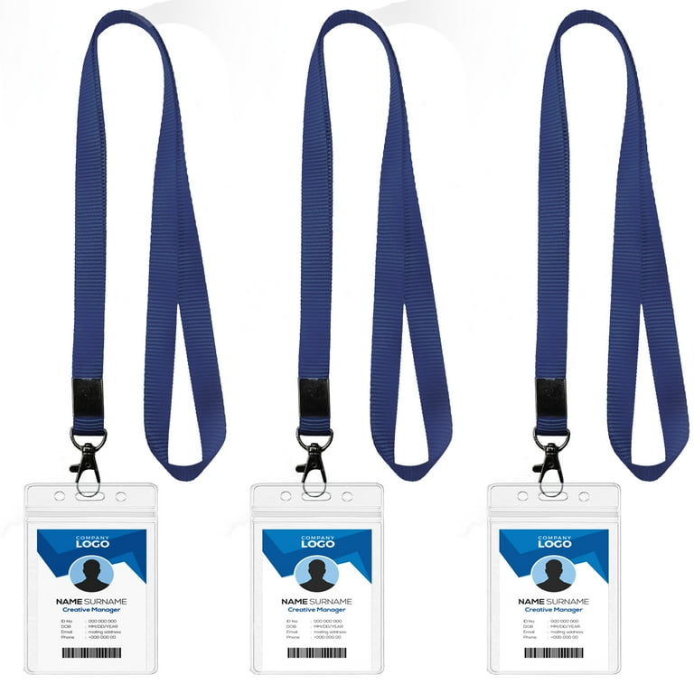 3Pcs Navy Blue Lanyard with Waterproof ID Card Holder for Men