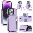 thumbnail image 1 of Lanyard RFID BLOCKING Wallet Case PU Leather with Card Holder, Kickstand Magnetic Flip Folio Zipper Purse Adjustable Removable Crossbody Strap Protective Back Cover for iPhone 15 - Lightpurple, 1 of 8
