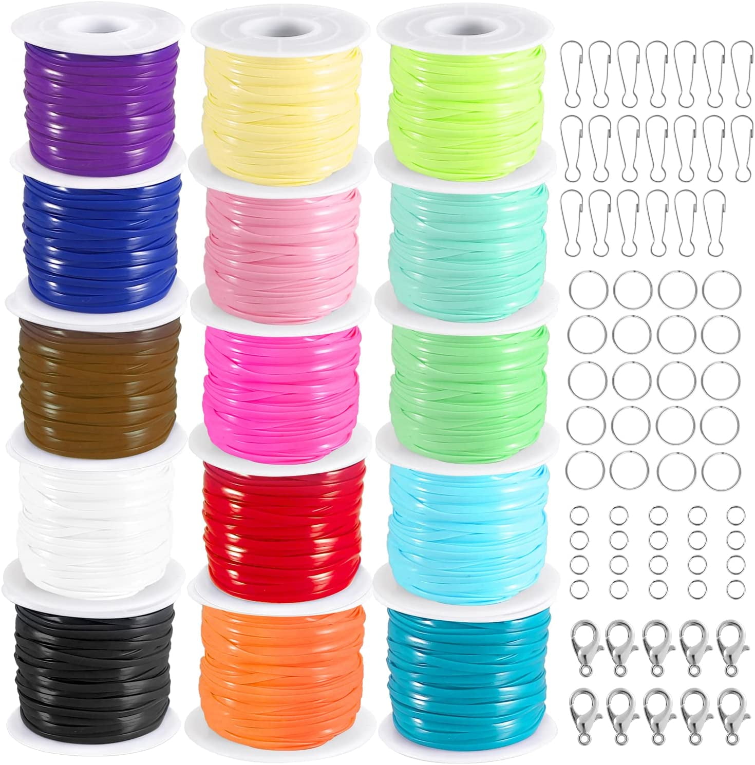 Lanyard String,15 Rolls Gimp String Plastic Lacing Cord Plastic String Lanyard Kit for Friendship Bracelets Jewelry Making DIY Craft Boondoggle Gimp Bracelet Making Kit