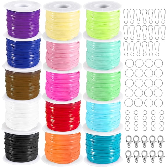 Lanyard String,15 Rolls Gimp String Plastic Lacing Cord Plastic String Lanyard Kit for Friendship Bracelets Jewelry Making DIY Craft Boondoggle Gimp Bracelet Making Kit