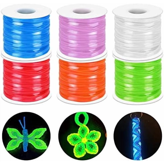 Lanyard String Kit, Cridoz 6Pack Glow in Dark Plastic Lacing Cord Gimp String Lanyard Weaving Kit for Boondoggle, Bracelets, Keychains, Crafts