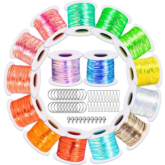 Jewelry Making & Beading Kit Laser Color 15 Rolls Plastic Lacing Cord Craft Set