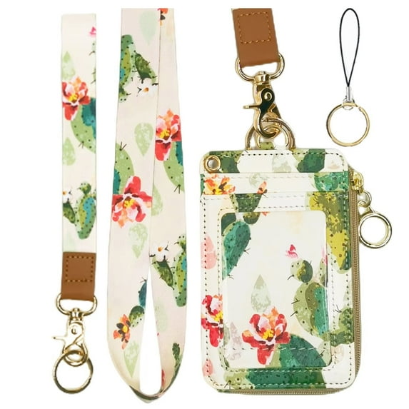 Lanyard with Wallet,Zip ID Case with Lanyard,Lanyard Badge Holder,Lanyard Wallet for Women,Fashion Lanyard Wallet, ID Case Wallet with Lanyard(Cactus)