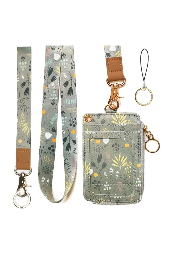 Badge & ID Holders Lanyard with Wallet, Light Grey