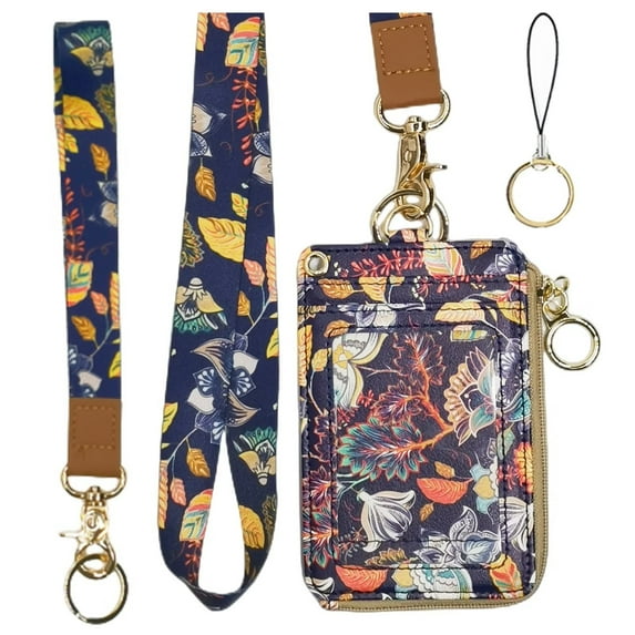 Lanyard with Wallet,Zip ID Case with Lanyard,Lanyard Badge Holder,Lanyard Wallet for Women,Fashion Lanyard Wallet, ID Case Wallet with Lanyard(Vintage Floral)