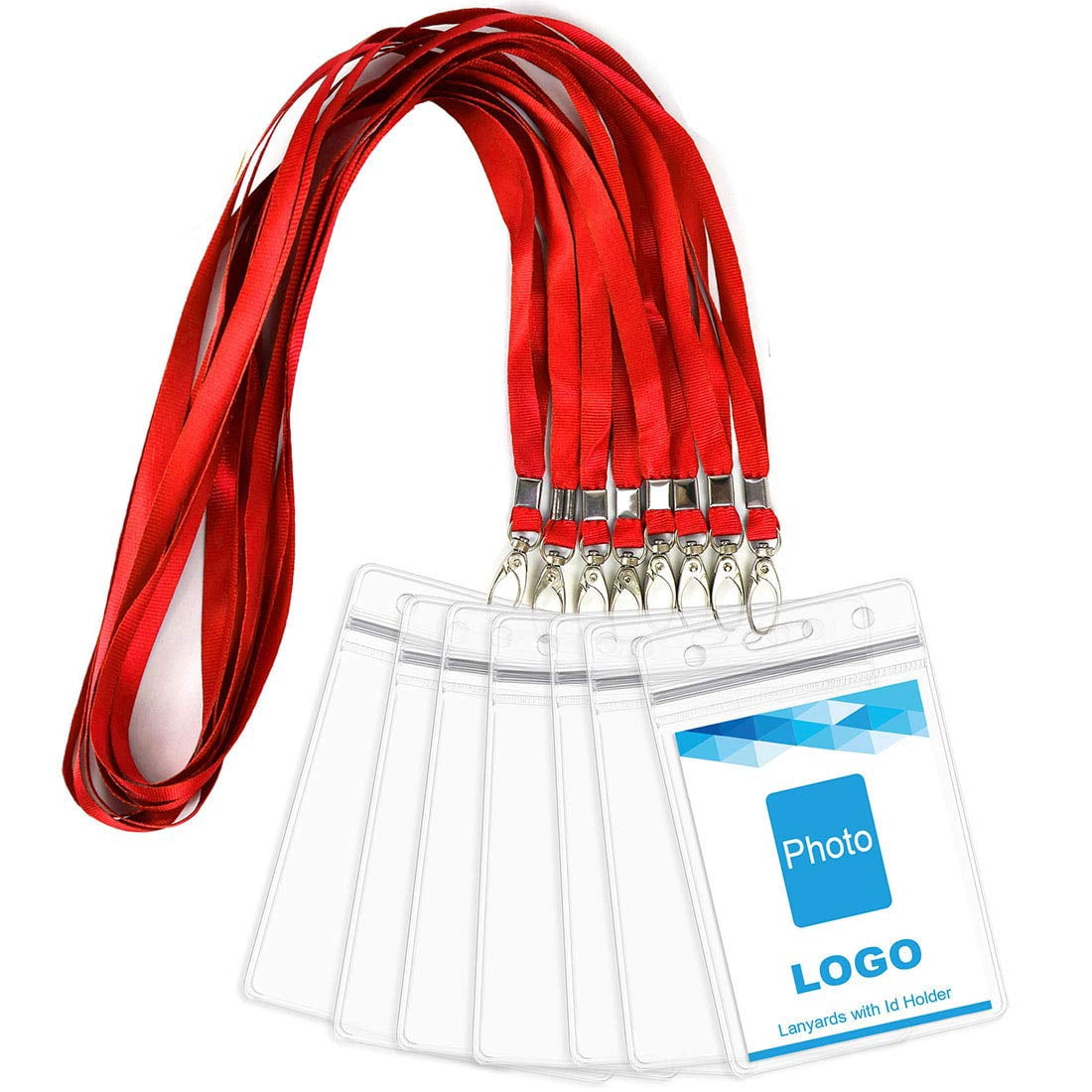 Lanyard With Id Holder 50 Waterproof Name Tag Badge Card Holders Pass And 50 Flat Neck Lanyards Swivel Hook (red  Vertical)